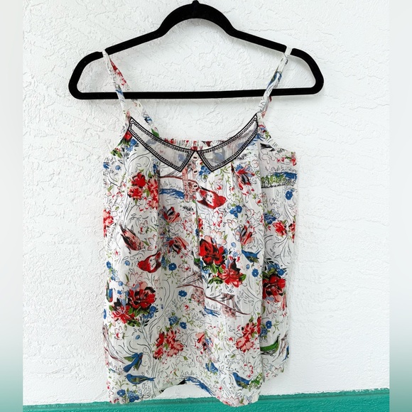 Anthropologie Eloise City Perch Camisole Floral Bird Print Spaghetti Strap Small - Picture 2 of 8